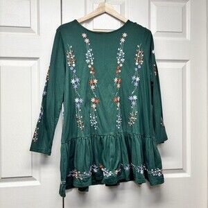 ASOS DESIGN Womens Long Sleeve Smock Dress Floral Embroidery Green Size 12